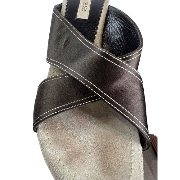 Prada Brown Leather Wood Stiletto Heels Made In Italy Size 38.5 - Picture 12 of 12